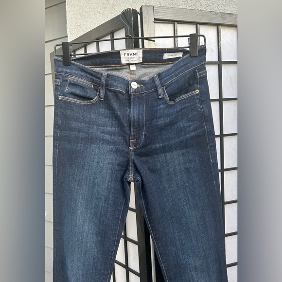 FRAME Denim Dark Blue Flare Jeans Le High Flare Jeans in Sutherland wash sz 27 - Picture 4 of 14